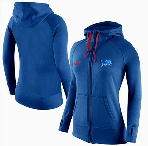 Women's Nike Detroit Lions Full-Zip Performance Hoodie Blue - Click Image to Close